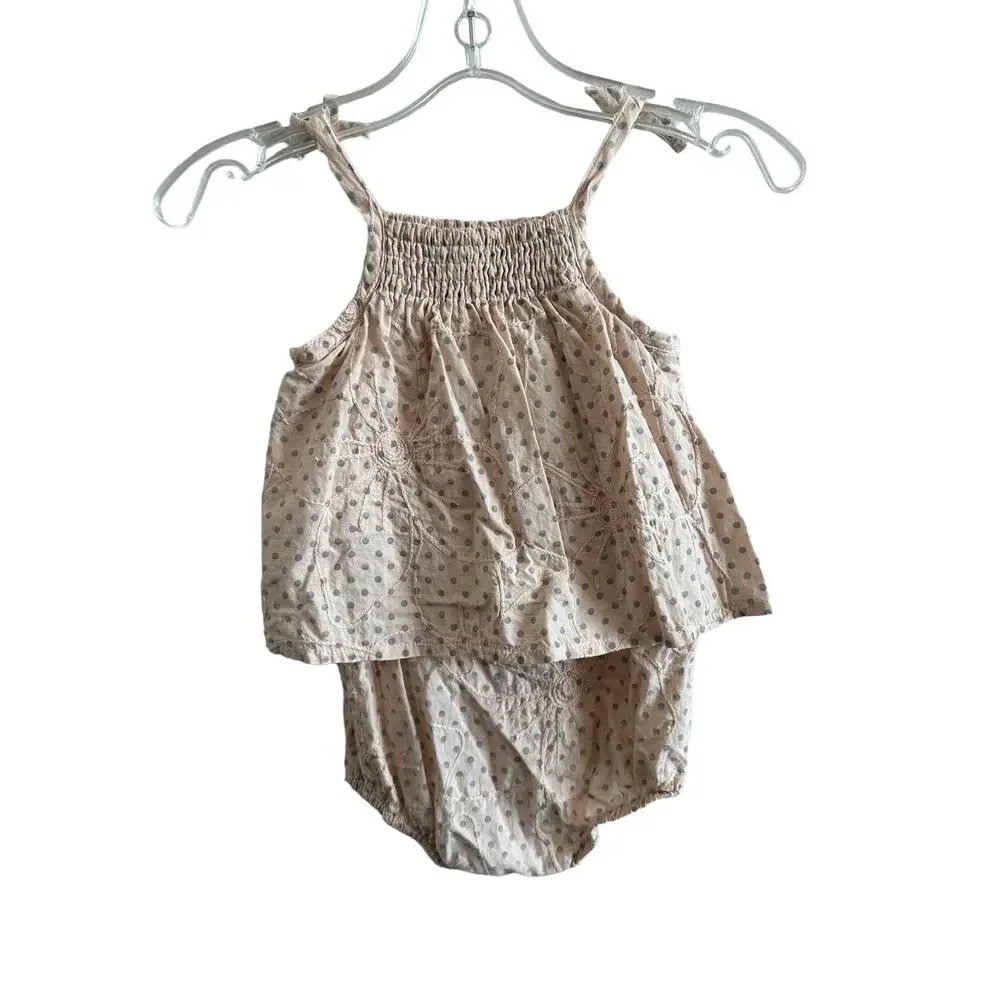 Piccino Piccina Girls 12M Pink and Gray Polka Dot Sleeveless Cotton One Piece